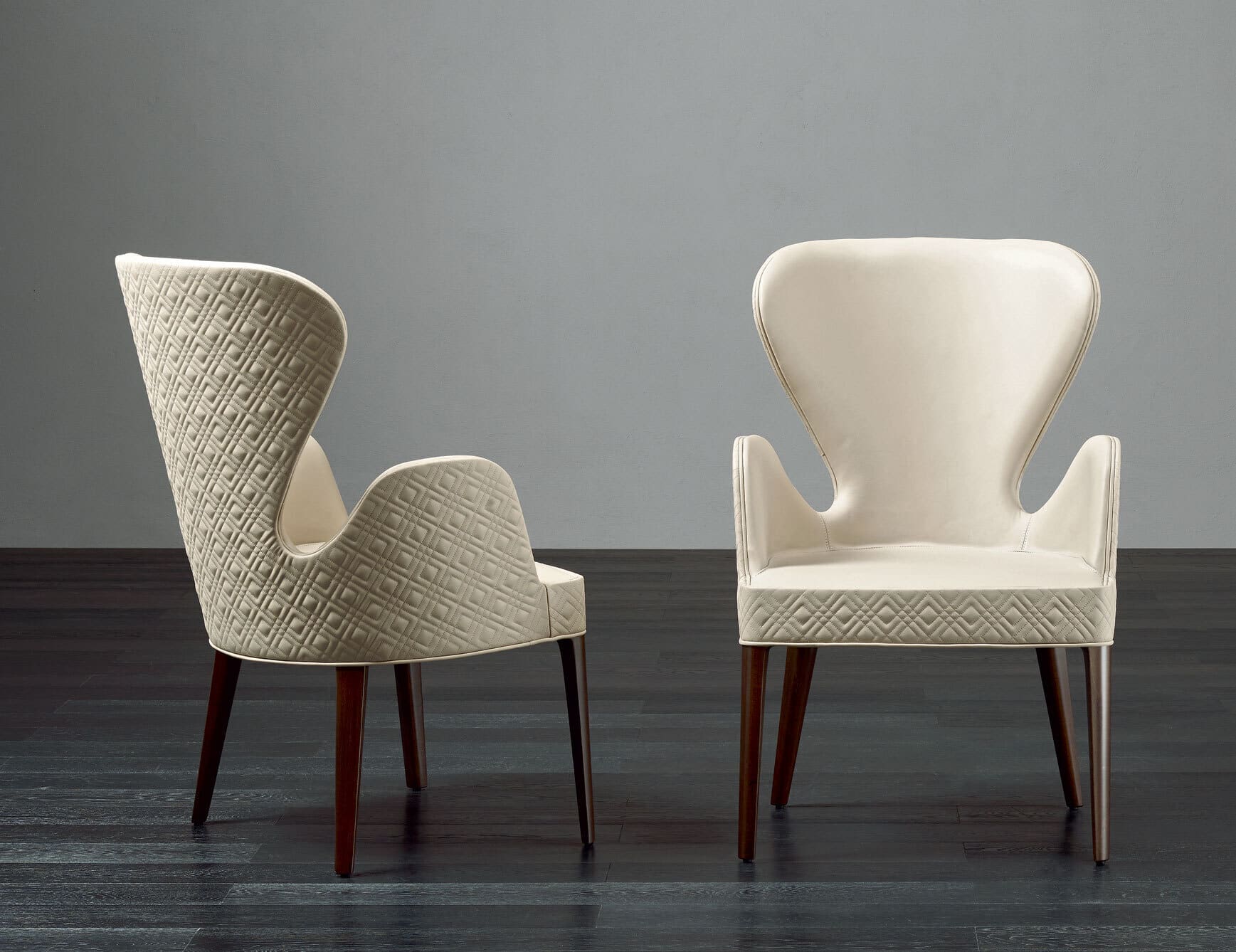 beige suede dining chairs