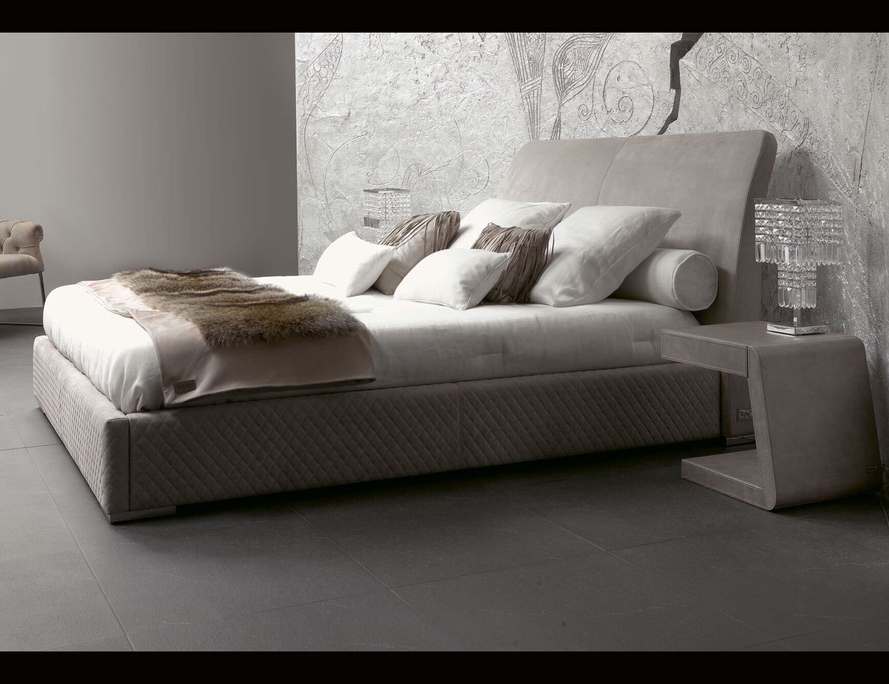 Chloe modern luxury bed with beige leather