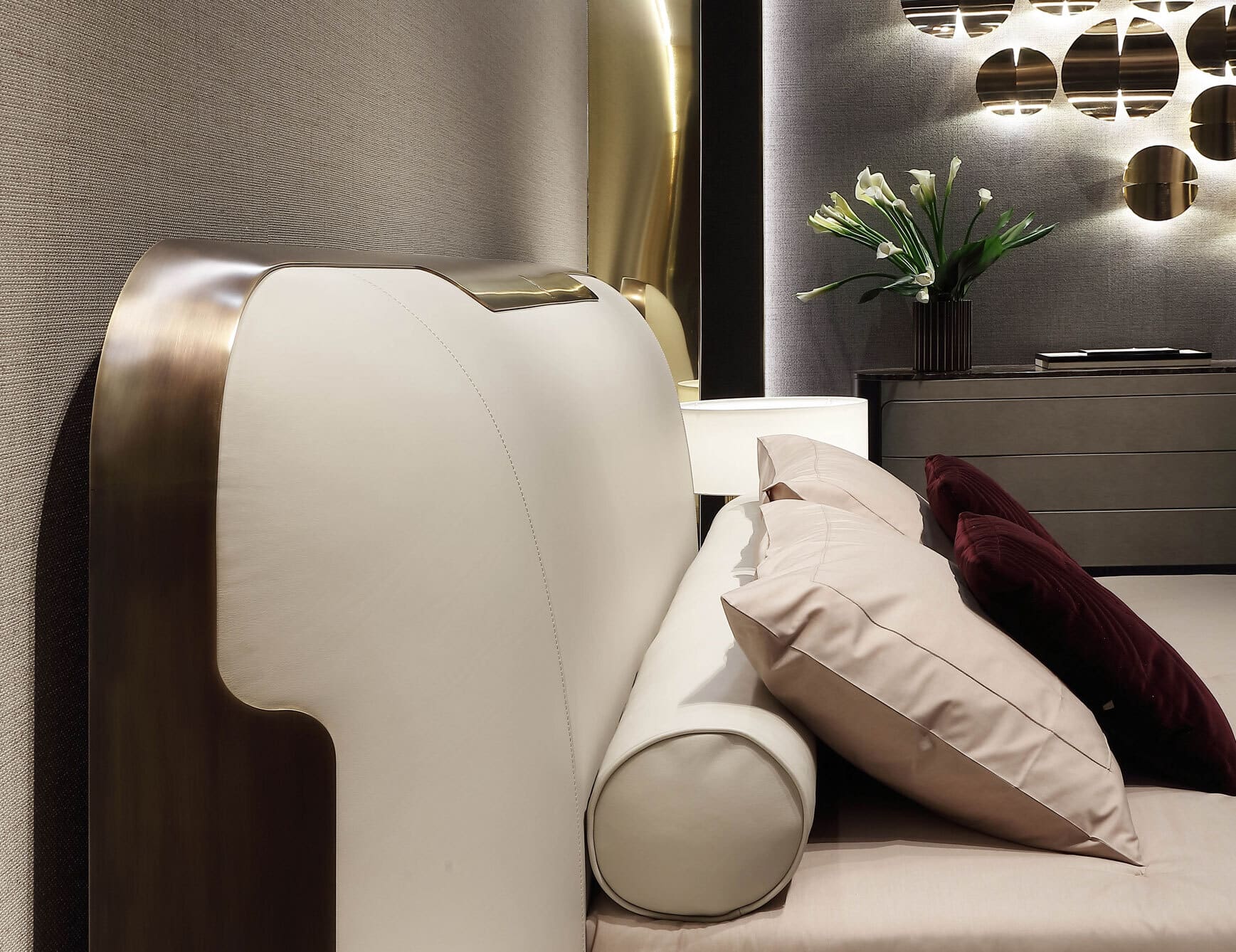 Cover modern luxury bed with cream leather