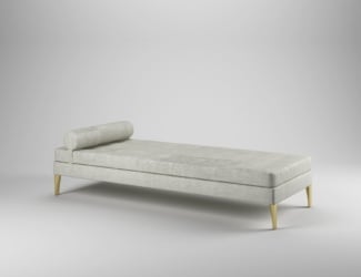 KMB modern Italian designer bench in upholstered in brown leather and solid walnut base and legs. Bench is also available in upholstered fabric. A wide selection of fabrics and leathers are available to choose from (samples available upon request). Made in Italy.