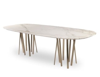 &lt;p&gt;For No One deluxe modern designer large dining table in matt ambrosia marble top and solid marble frame. Dining table is supported by two half-cylinders bases. For no one dining table is also available in round dining table version. Made in Italy.&lt;/p&gt;
