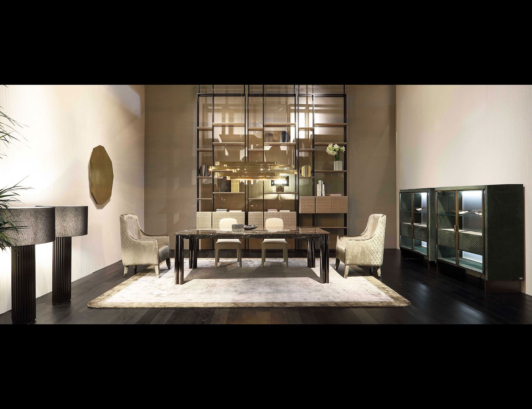 Iole High modern luxury bookcase with green leather