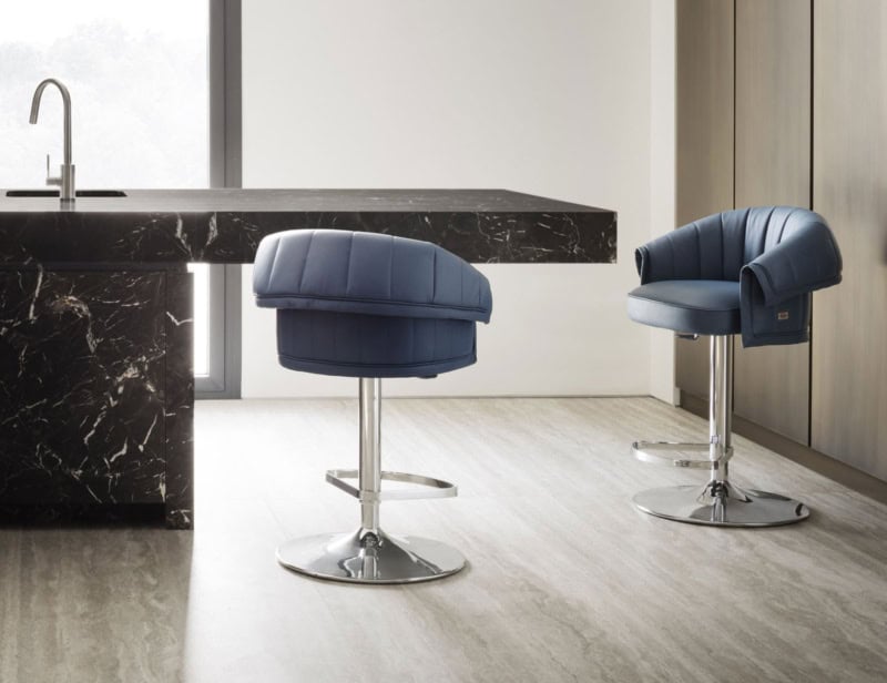 Manta modern luxury stool with blue leather