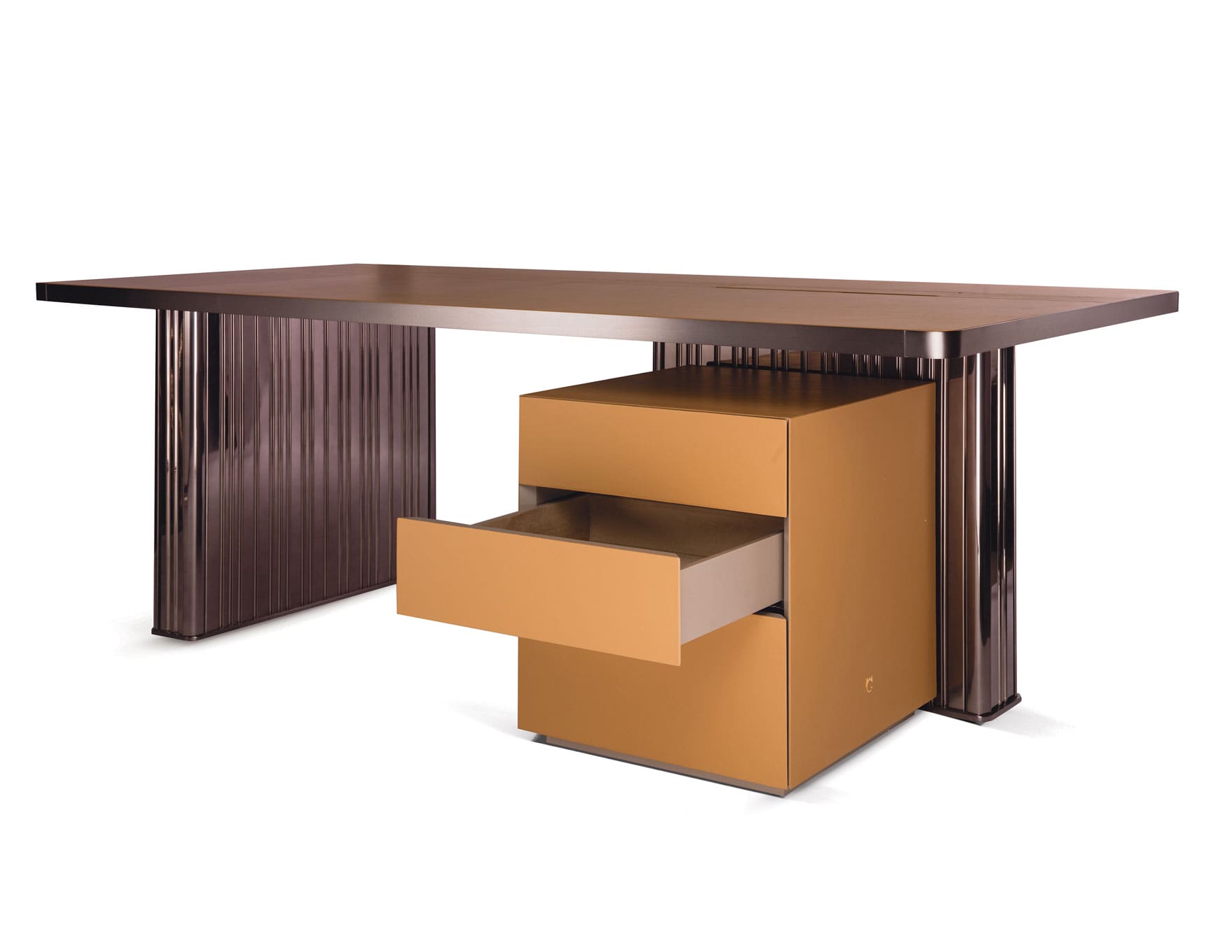 Nettuno modern luxury desk with brown eucalyptus wood