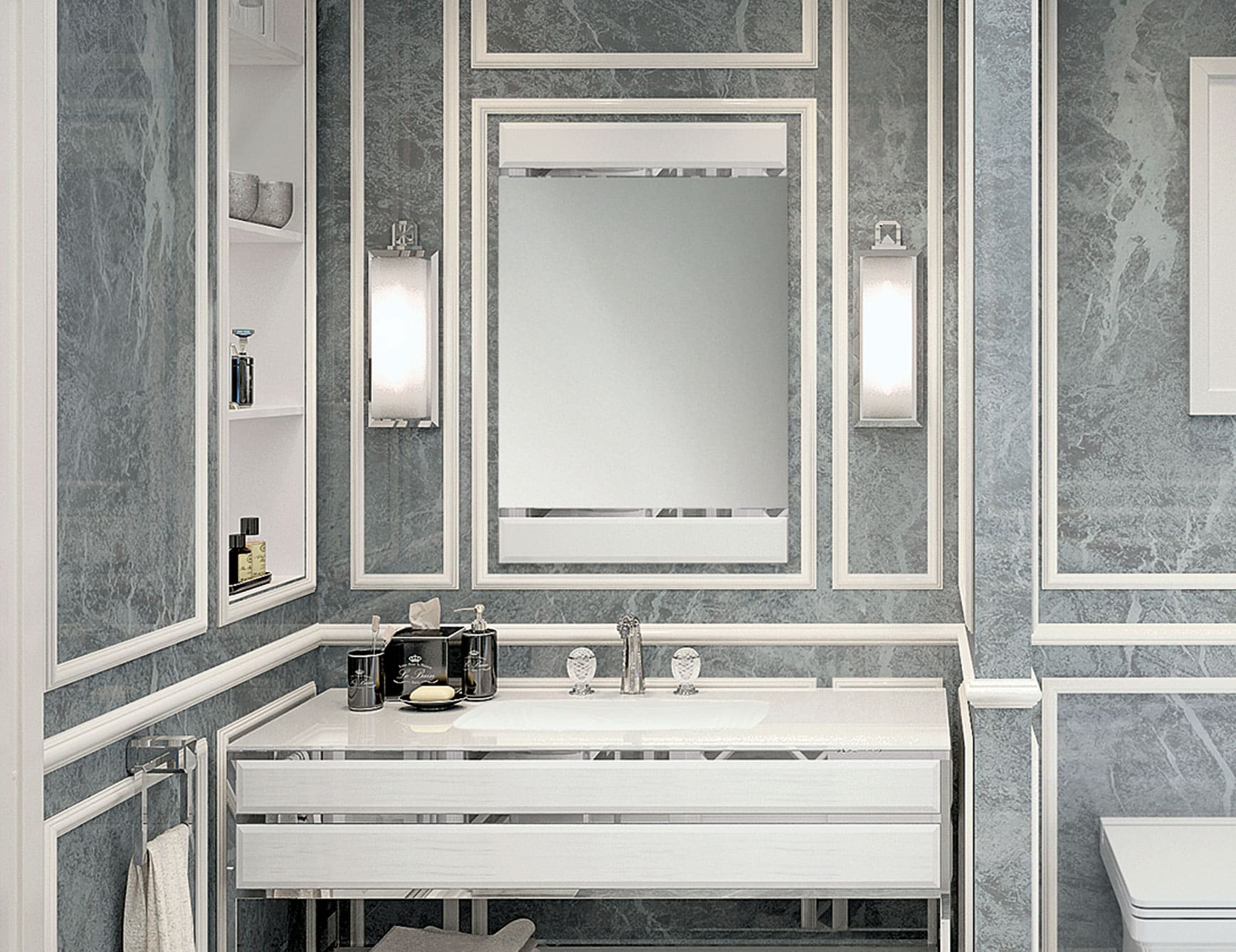 Accademia modern luxury bathroom vanity with white mirrored glass