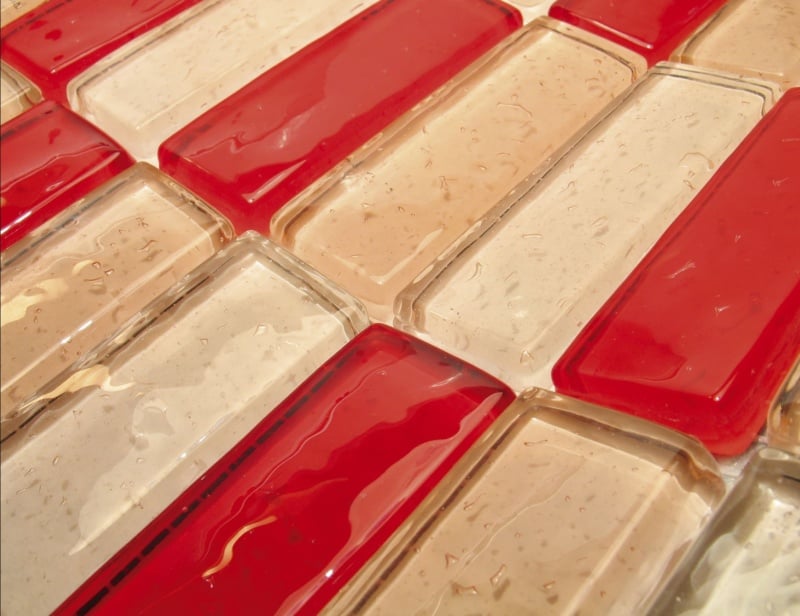 Acqua modern Italian mosaic tiles with red murano glass