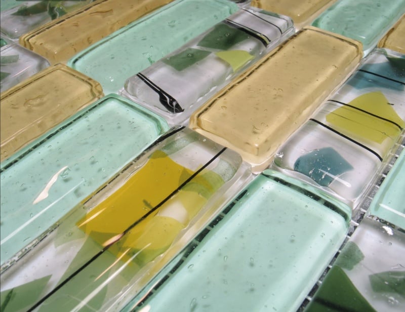 Acqua modern Italian mosaic tiles with green murano glass