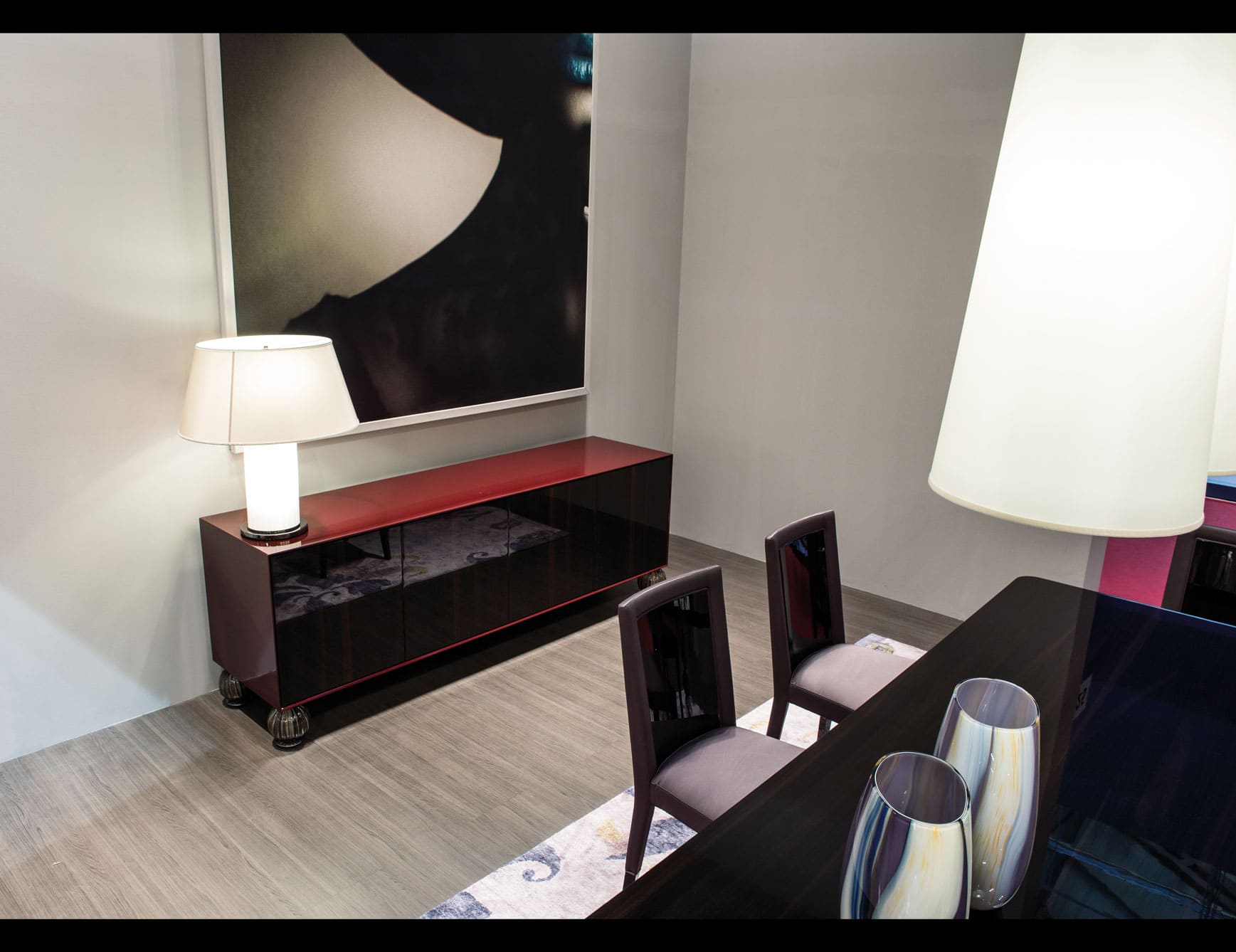Ambassador modern Italian credenza with red Castagno toscano wood