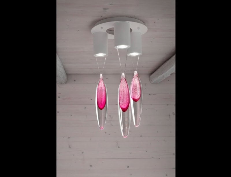 Anima contemporary Italian hanging light with pink glass