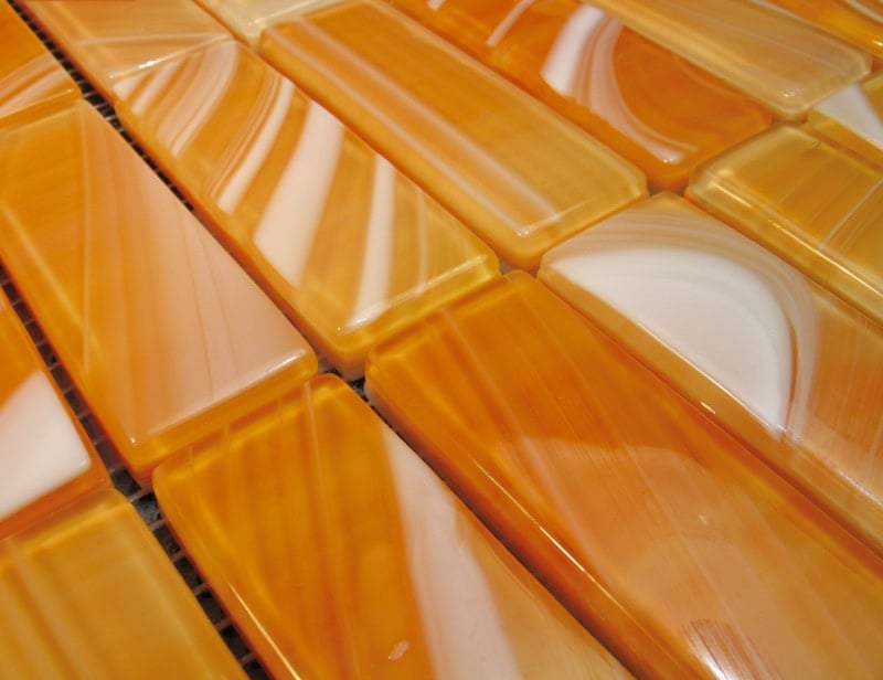 Aria modern luxury mosaic tiles with orange murano glass