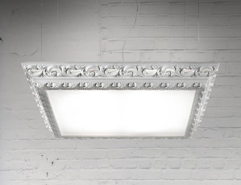 Arte contemporary Italian hanging light with white metal