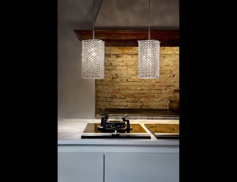 Aurea contemporary Italian pendant light with clear crystal