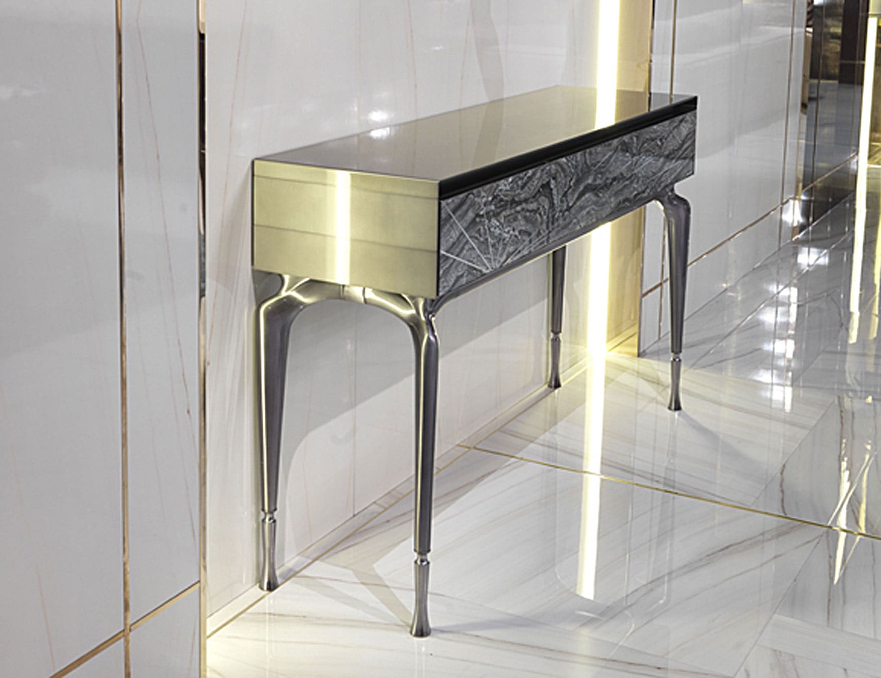 Aurora modern luxury console with grey Agate marble
