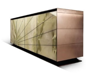 Era buffet modern Italian luxury designer chest of drawers composed of lacquered wood structure, and stainless steel base.  A wide selection of wood options and lacquered colors to choose from (samples upon request). Era buffet available in various categories. Made in Italy.