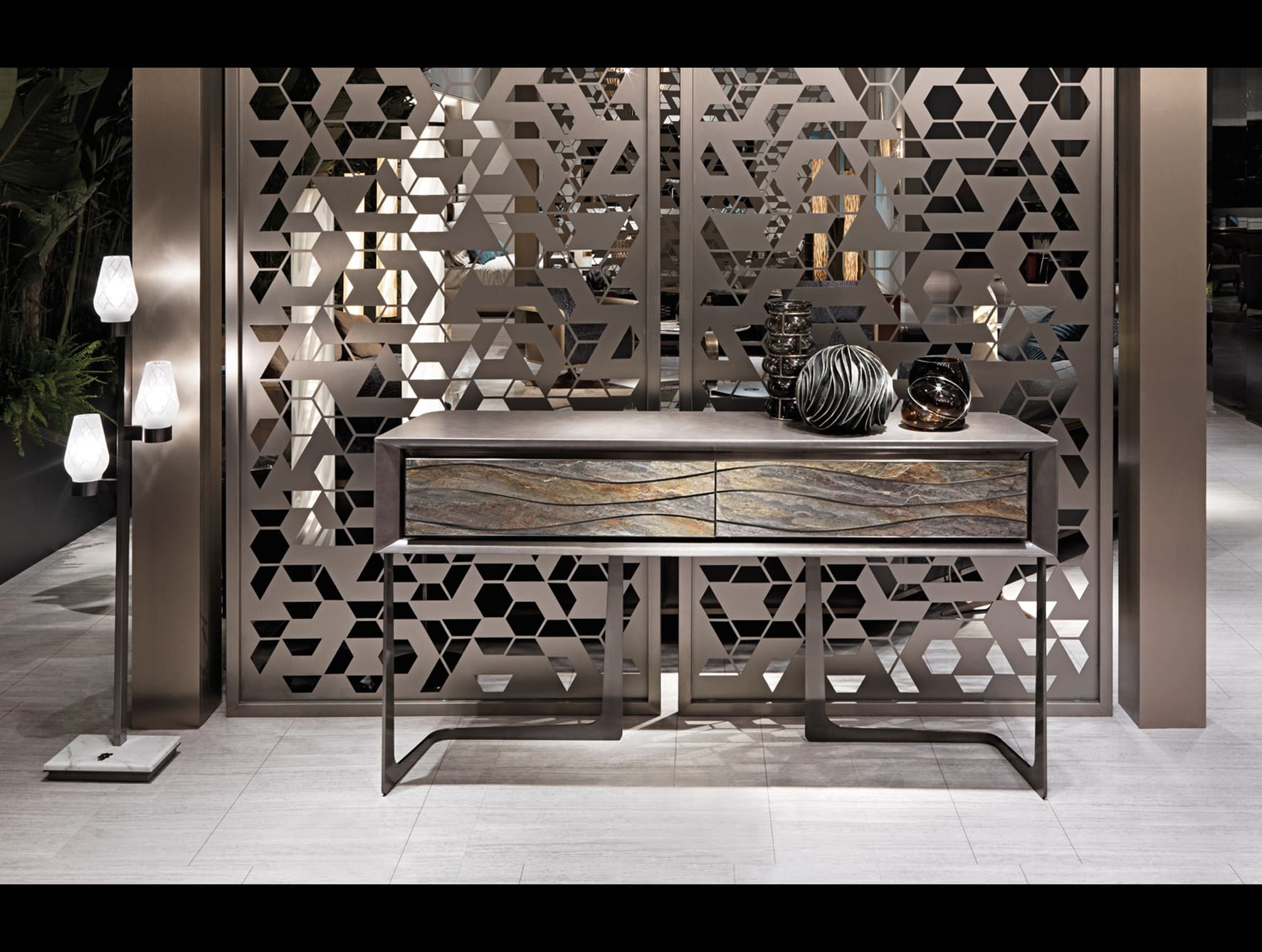 Azimut modern luxury console with grey Natural Stone marble