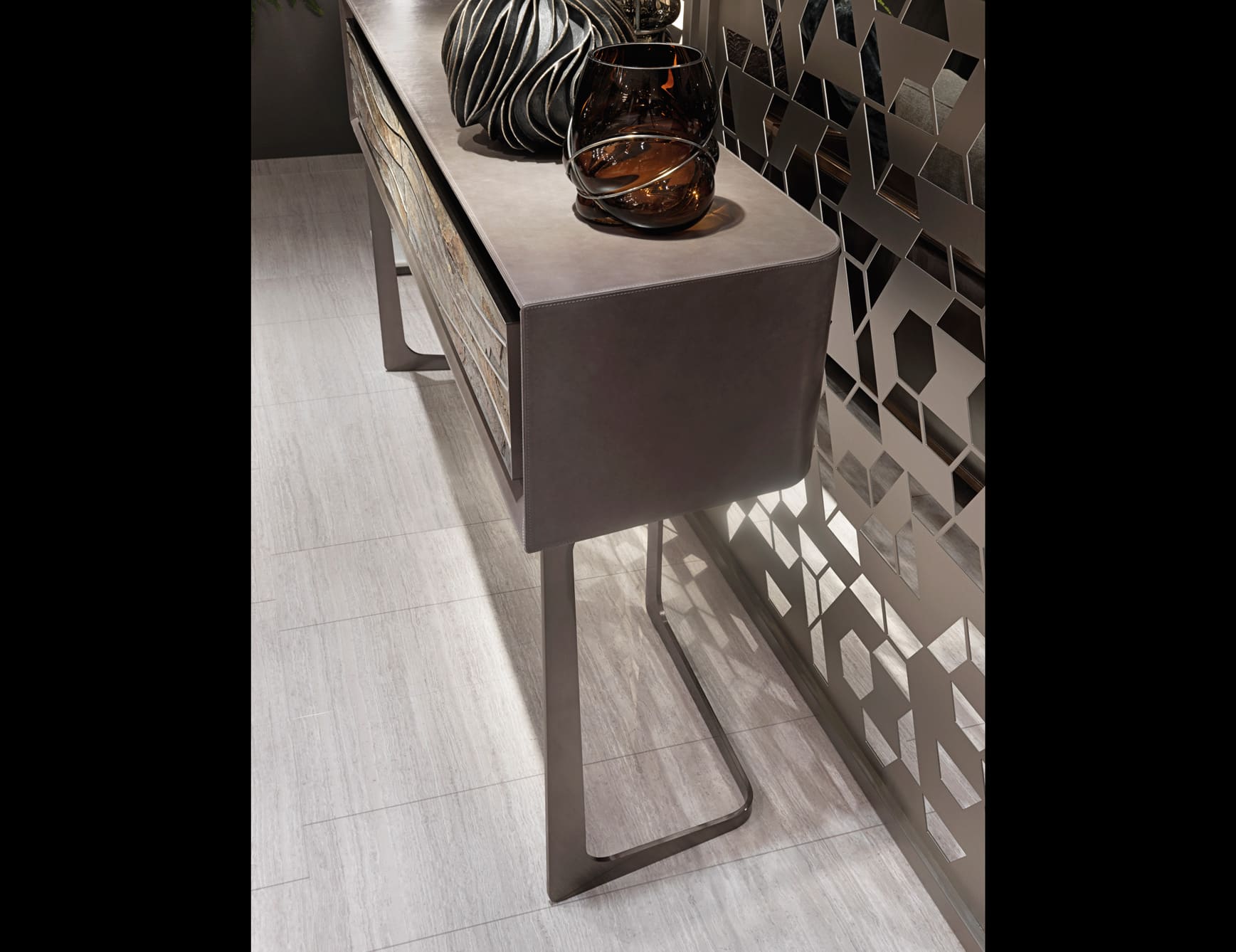 Azimut modern luxury console with grey Natural Stone marble