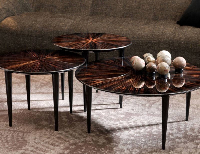 Pierrot Coffee/Gueridon modern Italian side table with brown Makassar Ebony wood