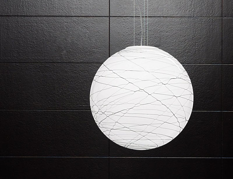Baloon contemporary Italian hanging light with white glass