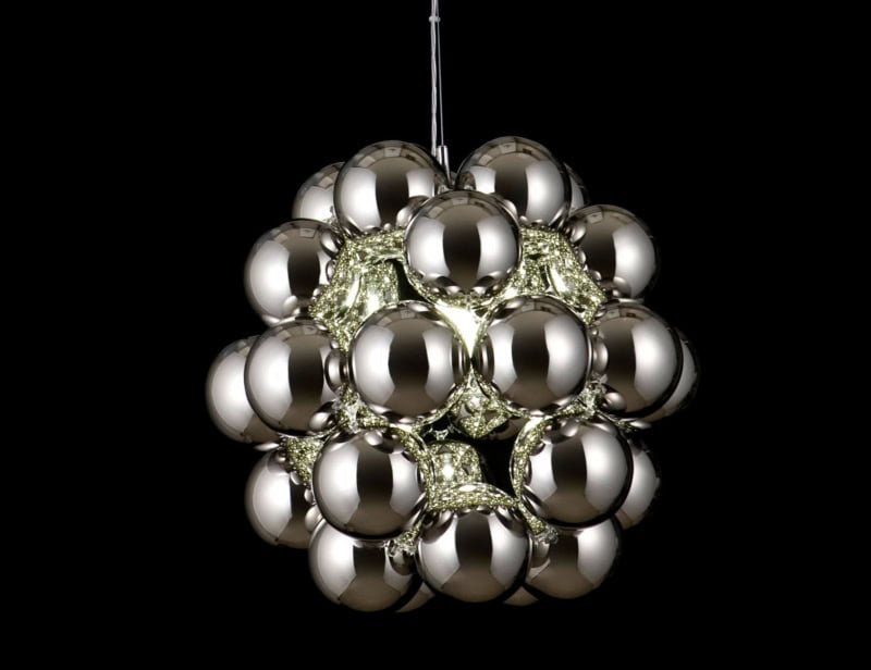 Beads modern Italian pendant light with silver metal