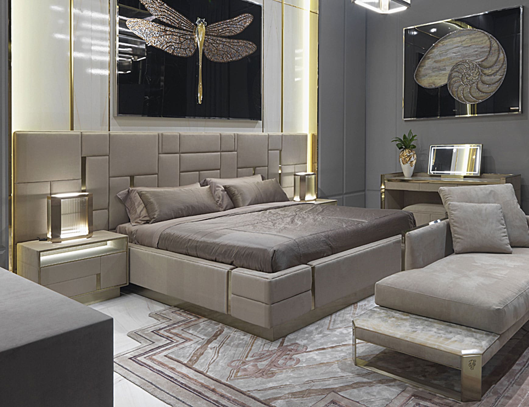 Beloved modern luxury bed with beige leather