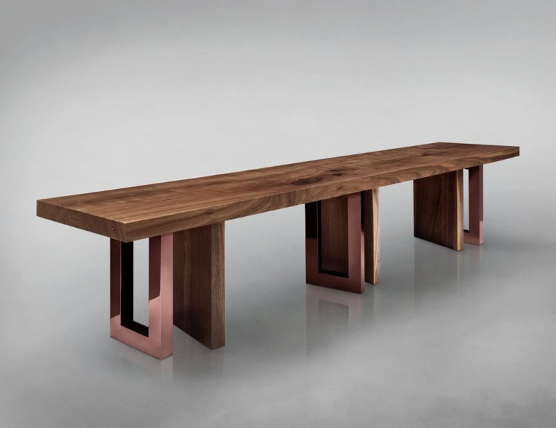 Bench 6 modern Italian ottoman bench with brown Walnut wood