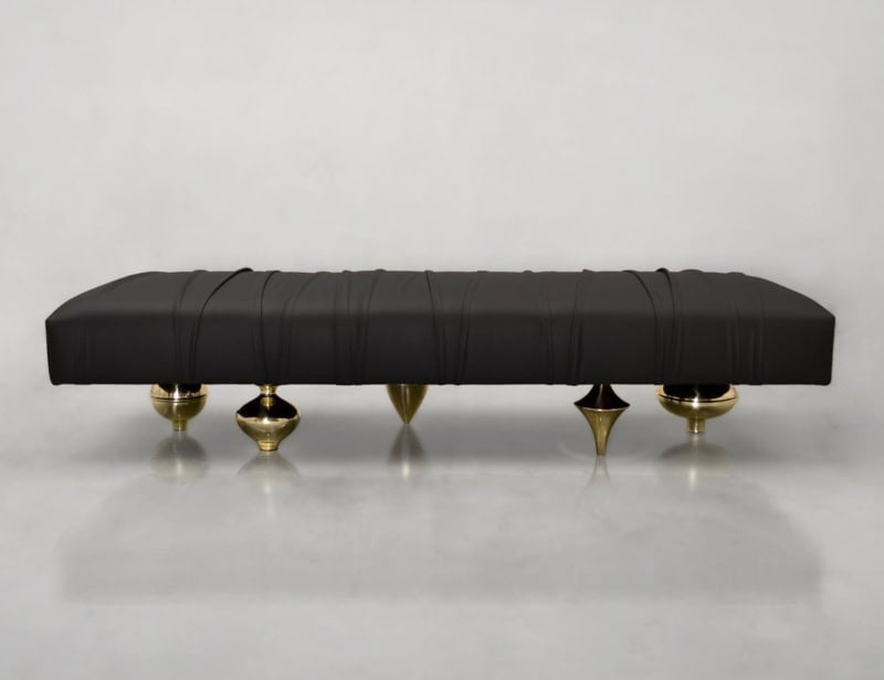 Bench 1 modern Italian ottoman bench with black leather