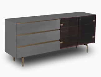 High end Italian cabinet shown in 19.7&quot; width with a chrome metal diamond frame and a glass shelf with two doors. Finish options: 38 glossy or matt lacquers in diamond or ribbed design, fume mirror or bronzed mirror..Metal frame options: chrome and gold. Front finishes: diamond, ribbed, smoked and bronzed. Made in Italy.