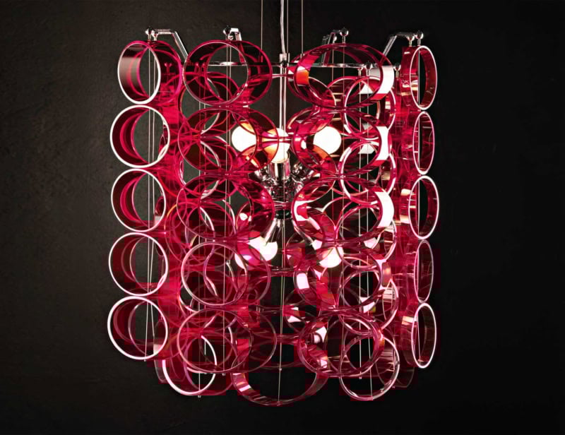 Blow Up modern Italian hanging light with red glass