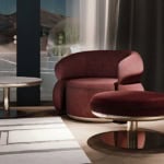 Bon Bon contemporary Italian sofa chair with red leather