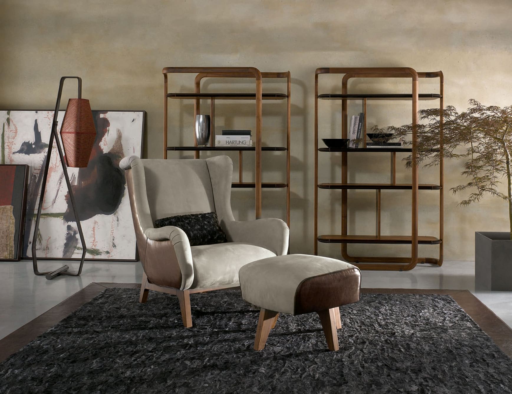Brigette modern Italian sofa chair with beige leather