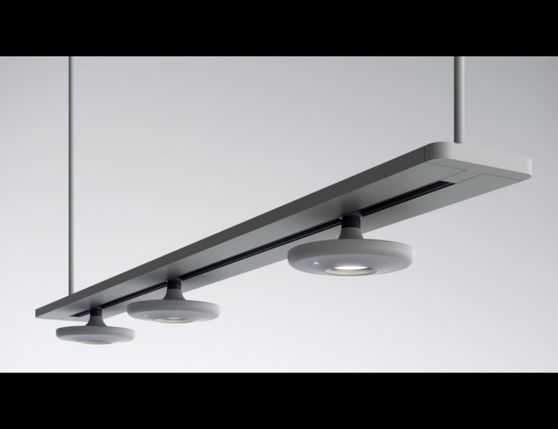 Button modern Italian hanging light with grey metal
