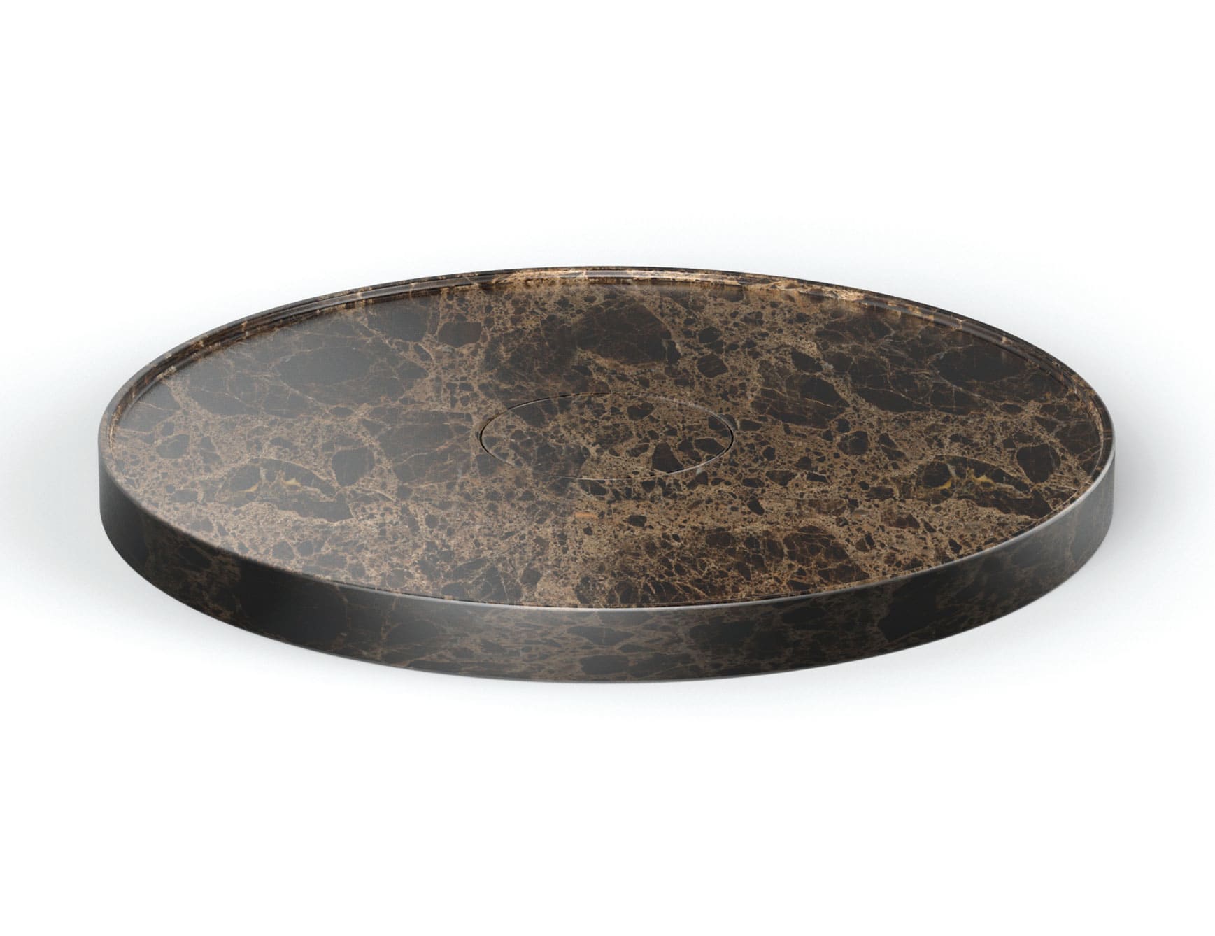 Round marble shower base with brown veining finish