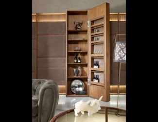 &lt;p&gt;Villa d&#8217;Este Italian luxury designer showcase composed of wood with an interior in yellow upholstered leather. Doors shown in aluminum with bronze finish with horizontal ribbed glass. Shelves composed of aluminum frame with glass panels and LED lighting. A wide selection of fabrics or leathers are available to choose from (samples available upon request). Each product speaks for itself from the precious wood, the vibrant colors of the marble, and the touch of lacquer on the veil. Made in Italy.&lt;/p&gt;
