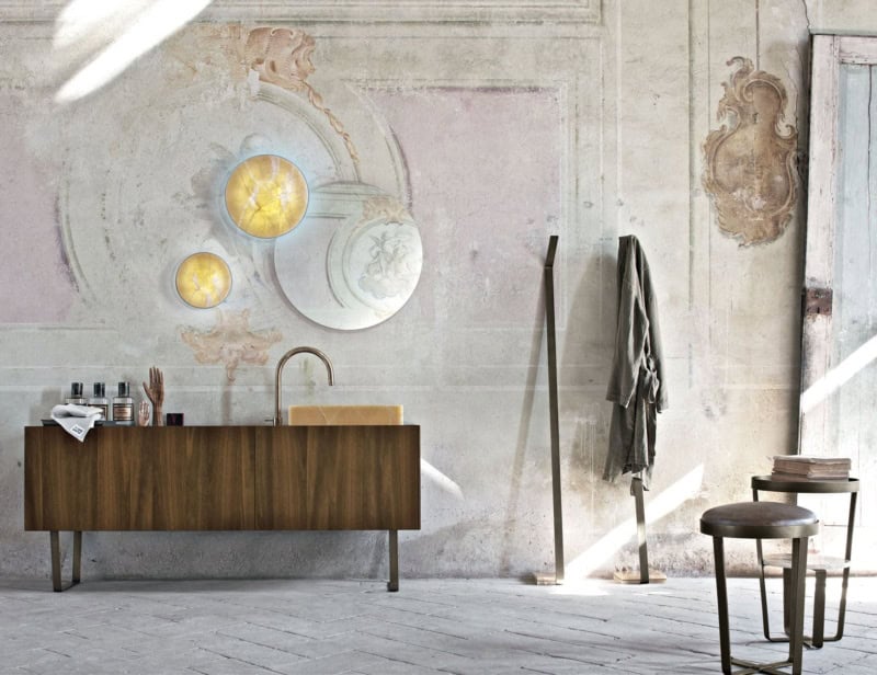 Composition 1 modern Italian bathroom vanity with brown Rovere Termocotto wood