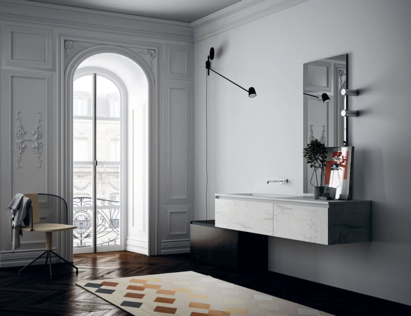 Composition 11 modern Italian bathroom vanity with white Bianco Gioia marble