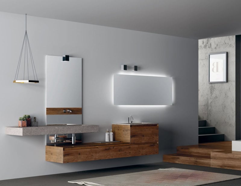 Composition 2 modern Italian bathroom vanity with brown Parquet  wood