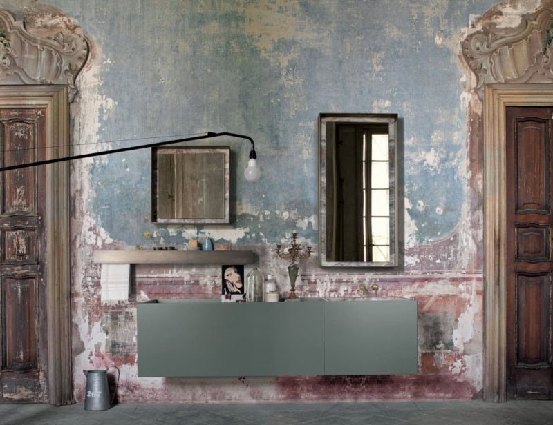 Composition 3 modern Italian bathroom vanity with grey Marrone Arancio wood