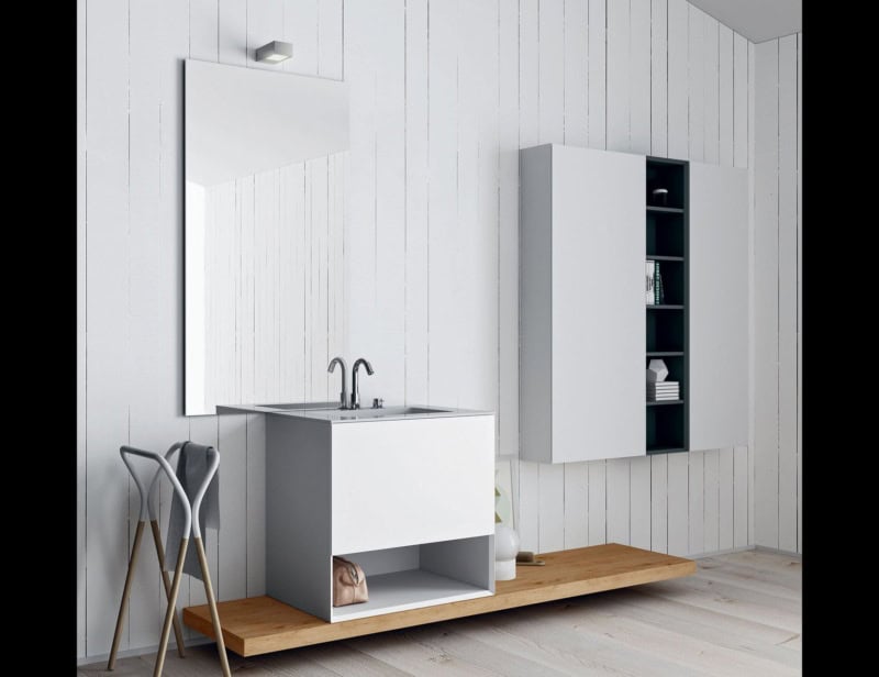 Composition 6 modern Italian bathroom vanity with white Oak wood