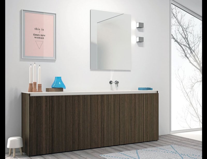 Composition 7 modern Italian bathroom vanity with brown Caffe wood