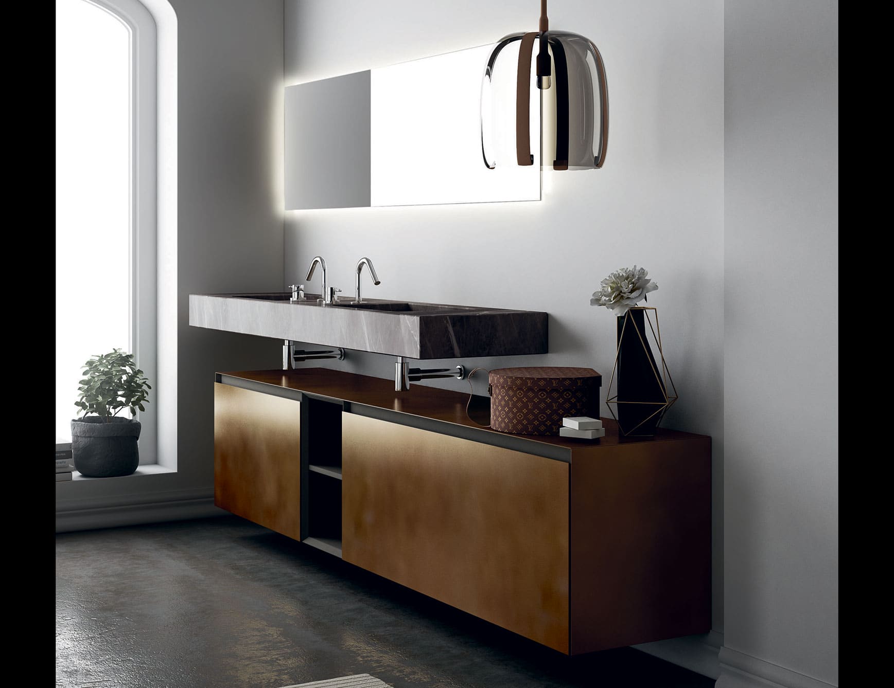 Composition 9 modern Italian bathroom vanity with bronze metal