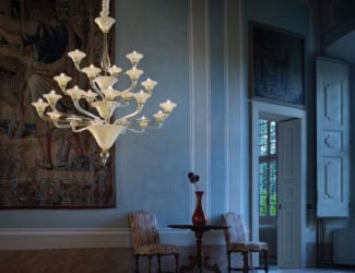 &lt;p&gt;
	Makassar modern Italian hanging lamp shown in white fabric. Ceiling lamp with stainless steel structure, stainless steel suspension adjustable cables. Lampshade in plisse fabric available in ivory or black. Shown in ivory. Also available in chiffon cream. Available in 6 ceiling lamp sizes. Made in Italy.&lt;/p&gt;
