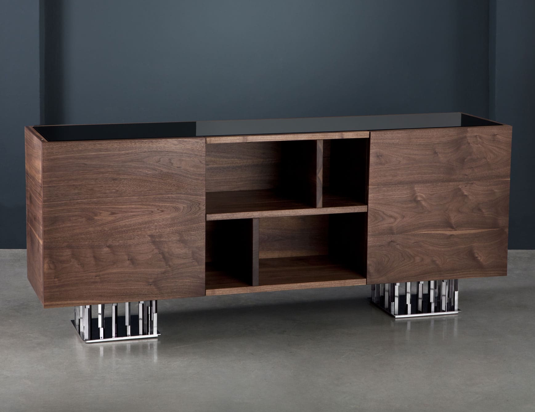 Credenza 9 modern Italian media unit with brown Walnut wood