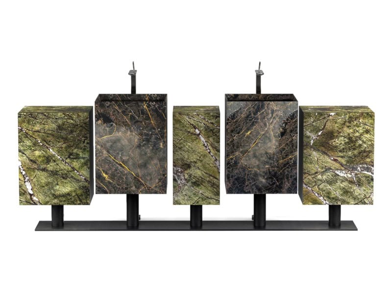 Cubi contemporary Italian basin sink with green Saint Laurent   Picasso marble