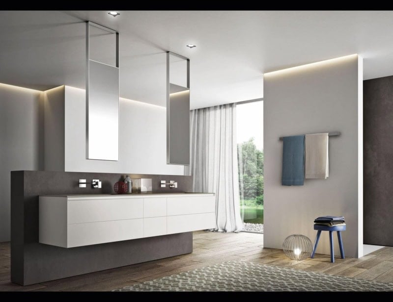 Cubik 01 modern Italian bathroom vanity with white lacquer wood