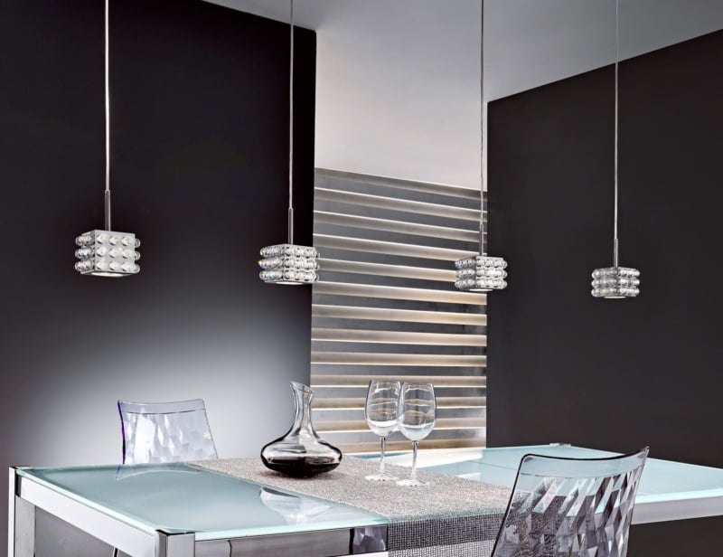 Cubix contemporary Italian hanging light with silver crystal