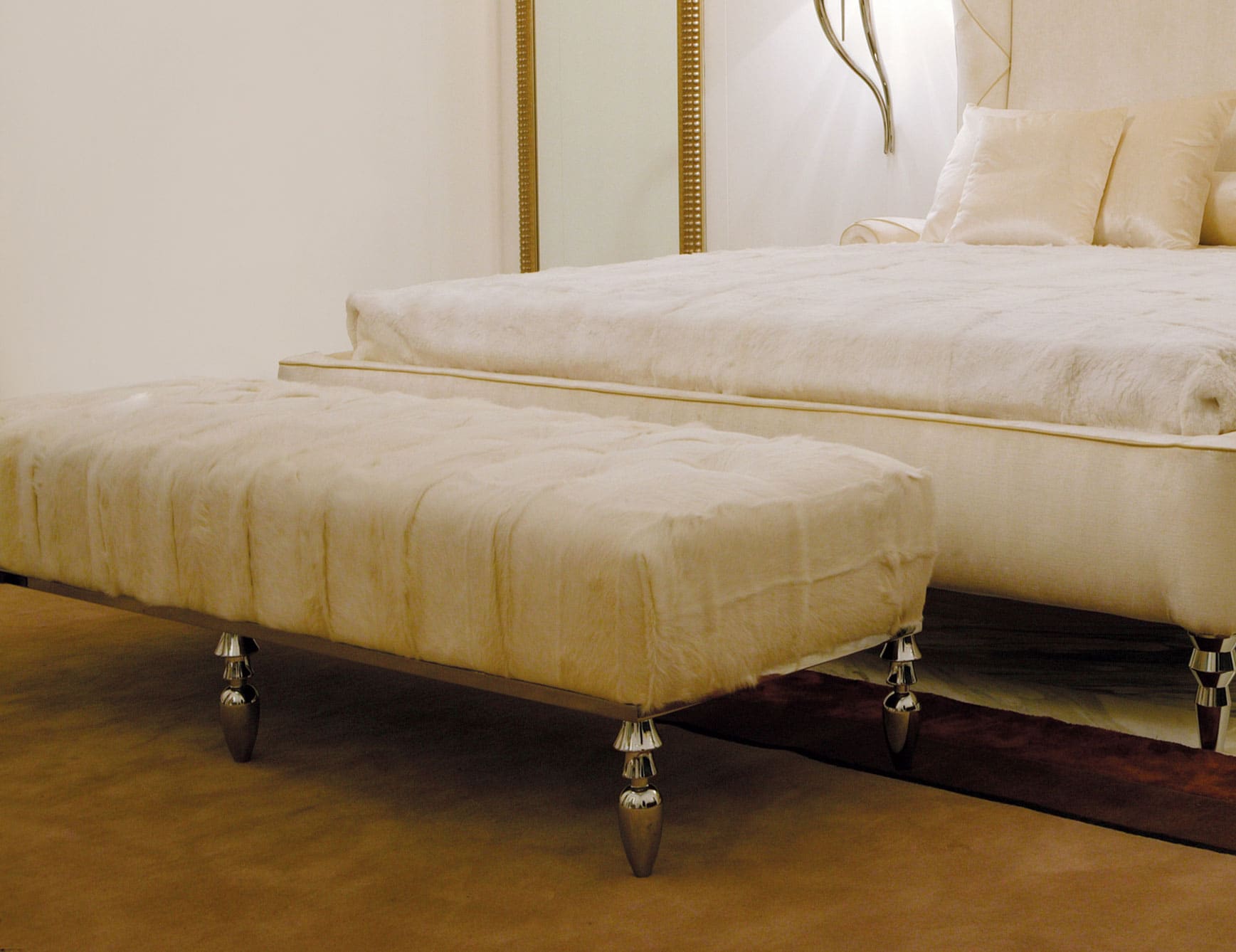 Dagonet Kid Fur modern luxury ottoman bench with cream leather