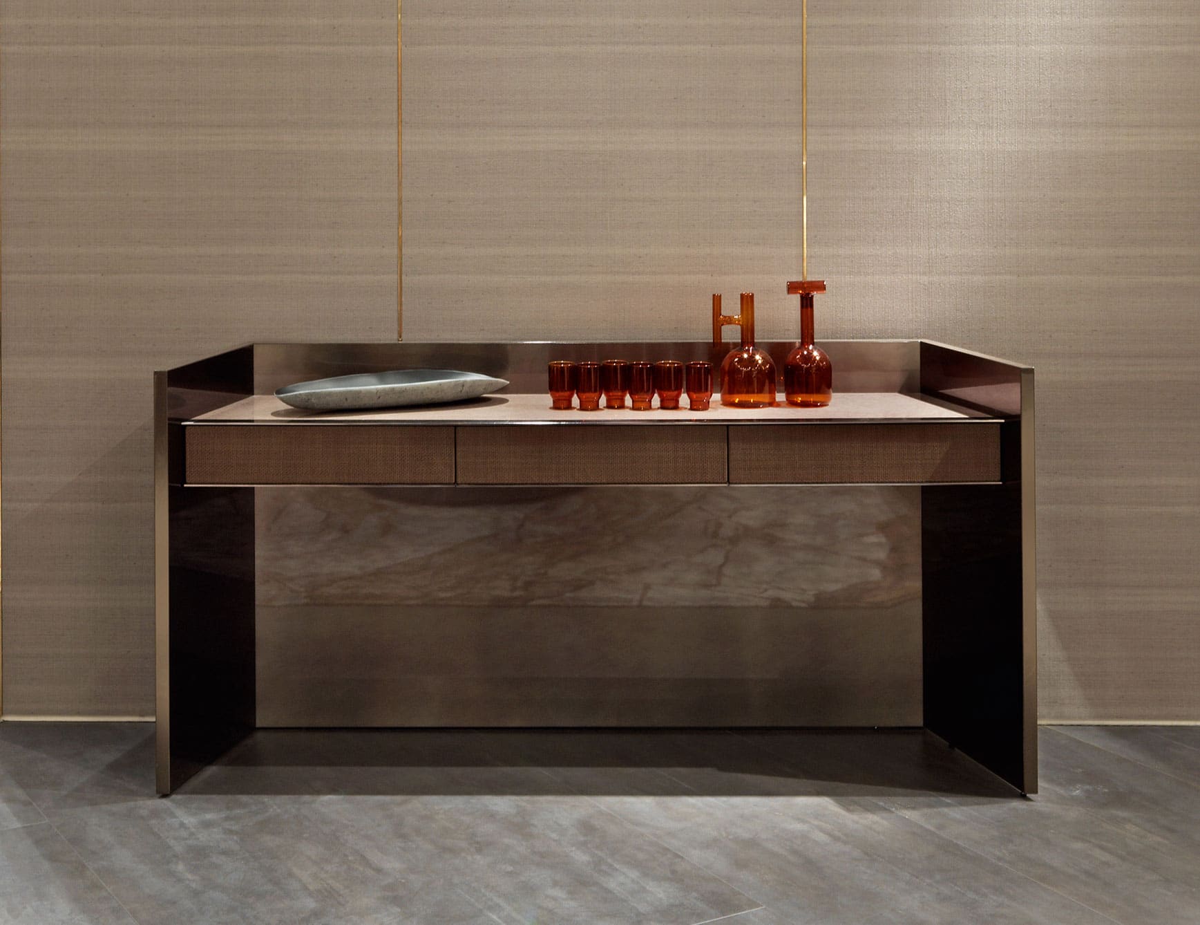 Danny modern luxury vanity table with brown lacquered wood