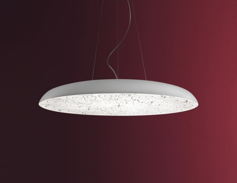 Deco contemporary Italian hanging light with white metal