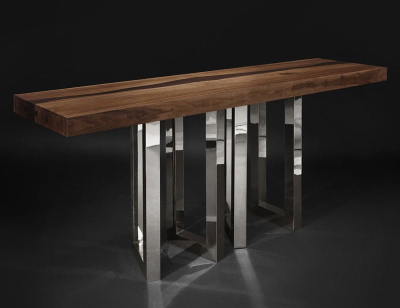 Dining Table 6 modern Italian console with brown Walnut Wenge wood