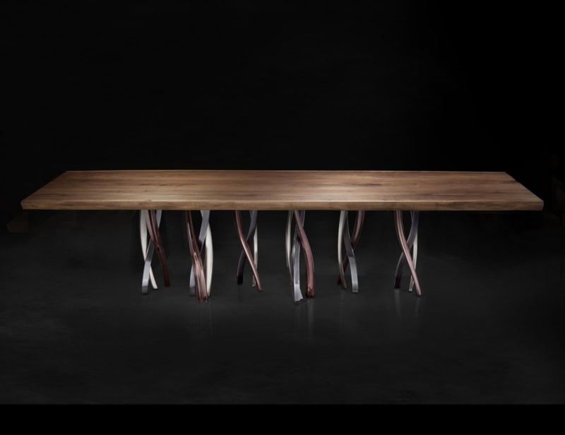 Dining Table 8 modern Italian table with brown Walnut wood